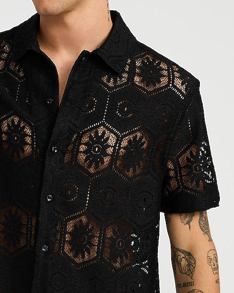 Lace Eyelet Geo Tile Shirt