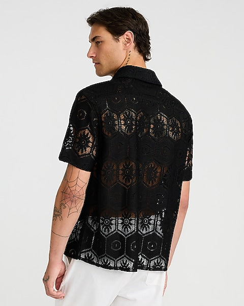 Lace Eyelet Geo Tile Shirt