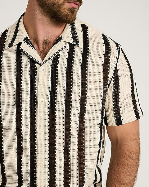 Textured Crochet Striped Shirt