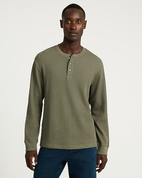 Classic Dark Green Waffle Henley