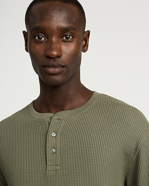 Classic Dark Green Waffle Henley