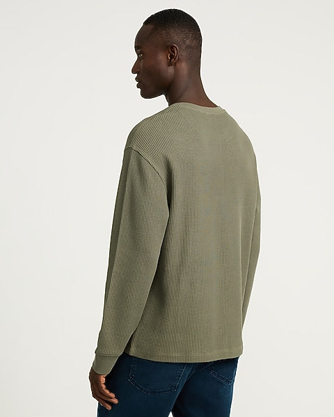 Classic Dark Green Waffle Henley