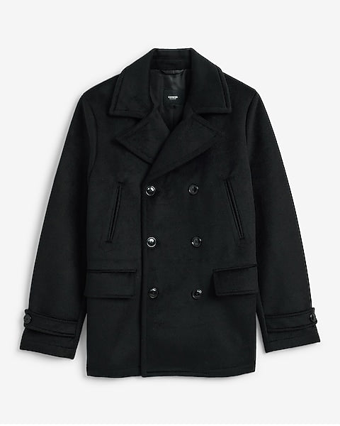 Black Wool-Blend Peacoat