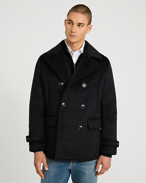 Black Wool-Blend Peacoat