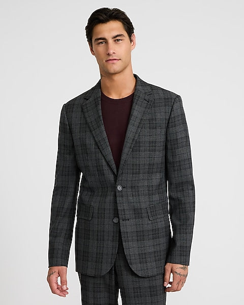 Extra Slim Gray Plaid Suit Jacket