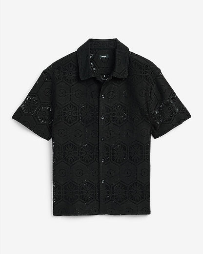 Lace Eyelet Geo Tile Shirt