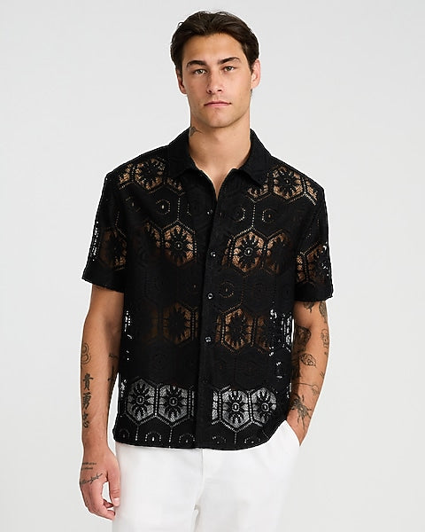 Lace Eyelet Geo Tile Shirt
