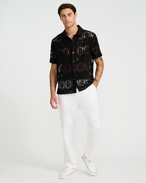 Lace Eyelet Geo Tile Shirt