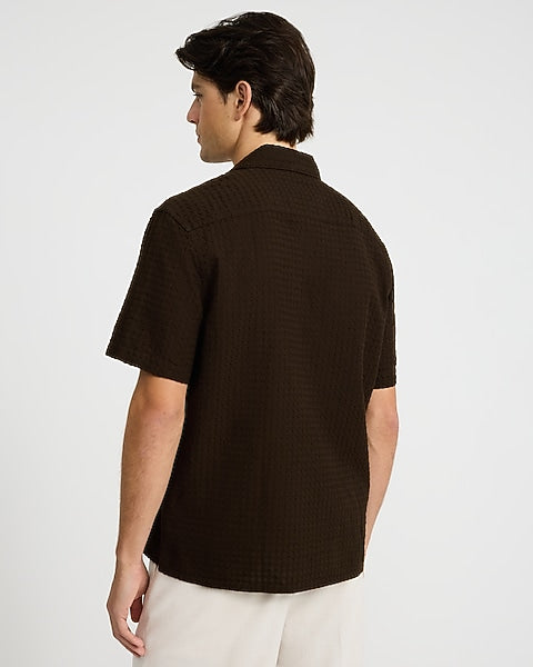 Textured Waffle Cotton Shirt