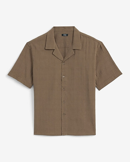 Textured Cotton Short Sleeve Shirt