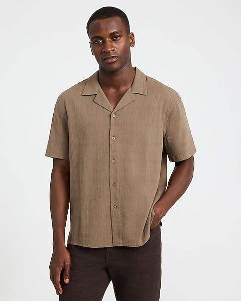 Textured Cotton Short Sleeve Shirt