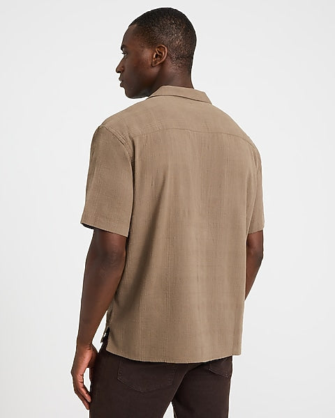 Textured Cotton Short Sleeve Shirt