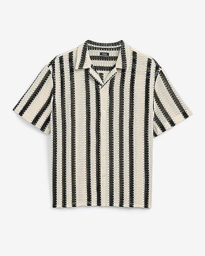 Textured Crochet Striped Shirt
