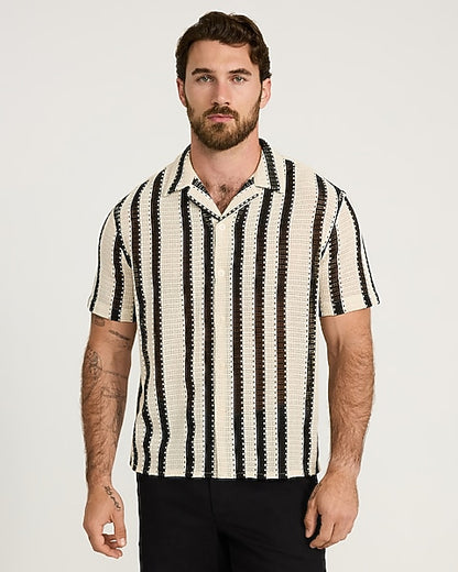 Textured Crochet Striped Shirt