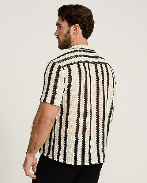 Textured Crochet Striped Shirt