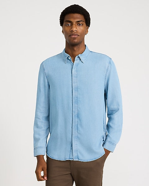 Covered Placket Denim Shirt