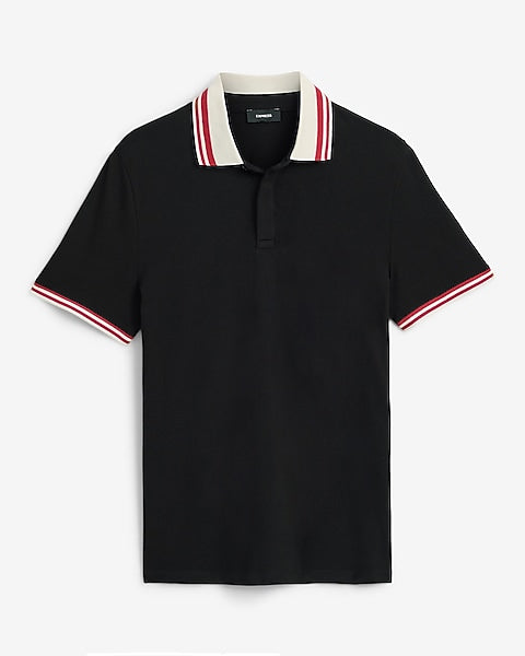 Striped Collar Luxe Pique Polo