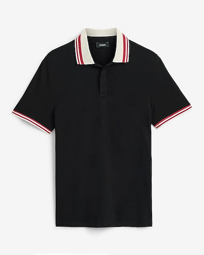 Striped Collar Luxe Pique Polo