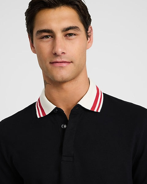 Striped Collar Luxe Pique Polo