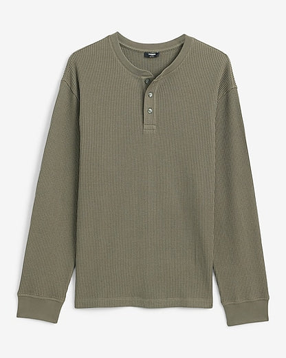 Classic Dark Green Waffle Henley