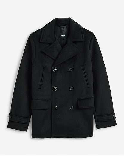 Black Wool-Blend Peacoat
