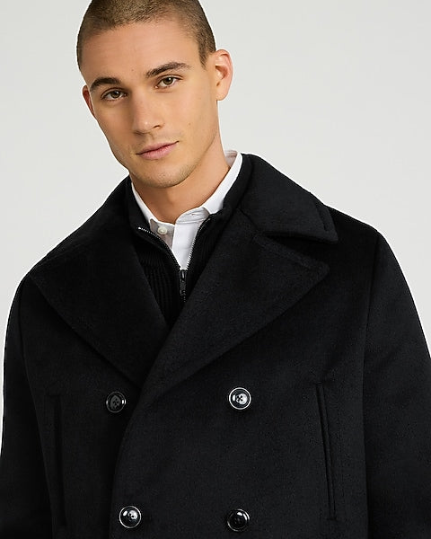 Black Wool-Blend Peacoat