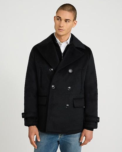 Black Wool-Blend Peacoat