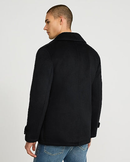 Black Wool-Blend Peacoat