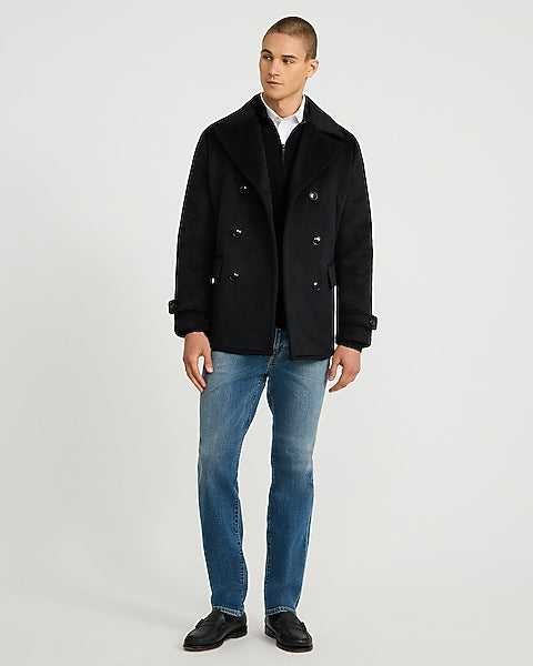 Black Wool-Blend Peacoat