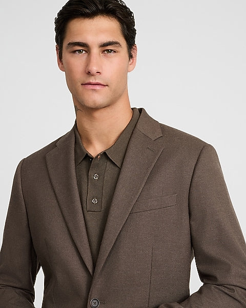 Slim Light Brown Brushed Flannel Suit Jacket