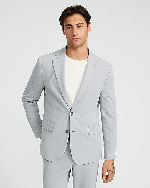 Slim Gray Seersucker Suit Jacket