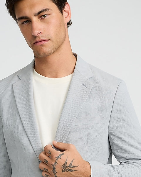 Slim Gray Seersucker Suit Jacket