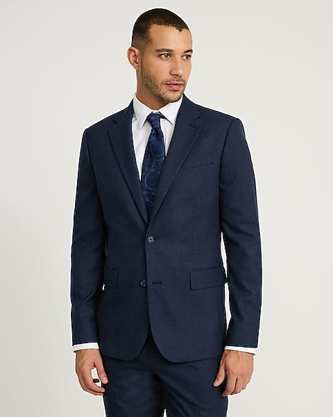 Slim Dark Blue Brushed Flannel Suit Jacket