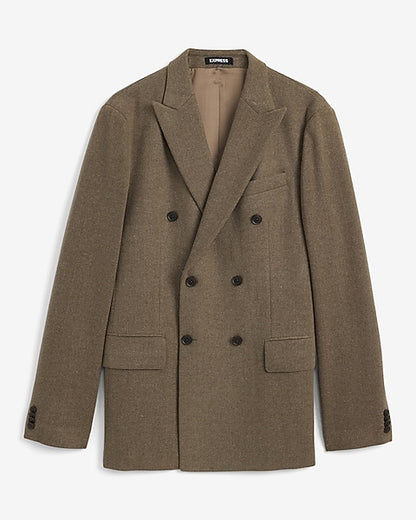 Relaxed Brown Double-Breasted Suit Jacket